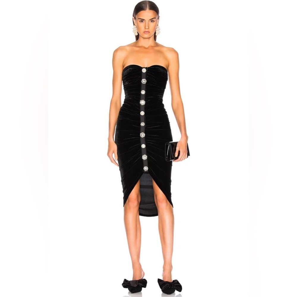 Veronica Beard Black Velvet Silk Strapless Palo Dress Size: 8